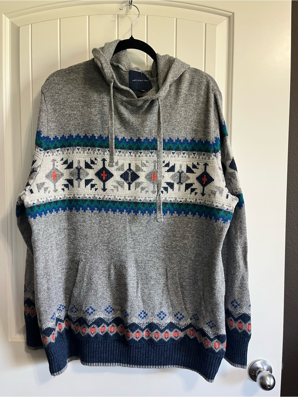 American Eagle Men’s Aztec Southwestern Print Knit Sweater XL Cotton Wool Blend